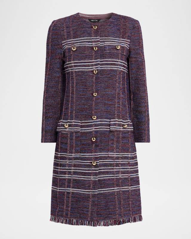 Mélange Striped Fringe-Trim Knit Jacket